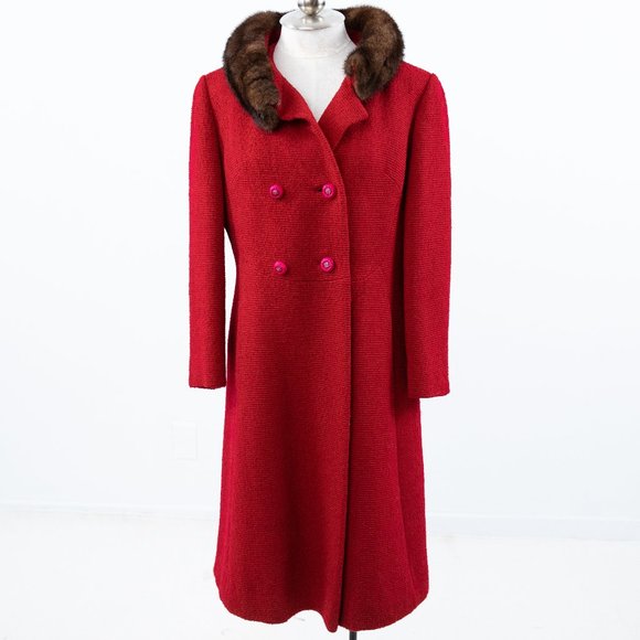Vintage Jackets & Blazers - SOLD Vintage 50s M Mink Collar Princess Coat Midi Red